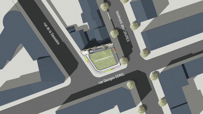 Construction d'un immeuble de 13  logements et deux locaux commerciaux : Plan masse ac traits copie