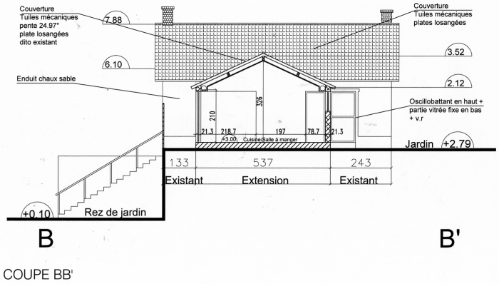 Rnovation, extension d'une maison et construction d'un garage ( projet en cours ) : Coupe projet 