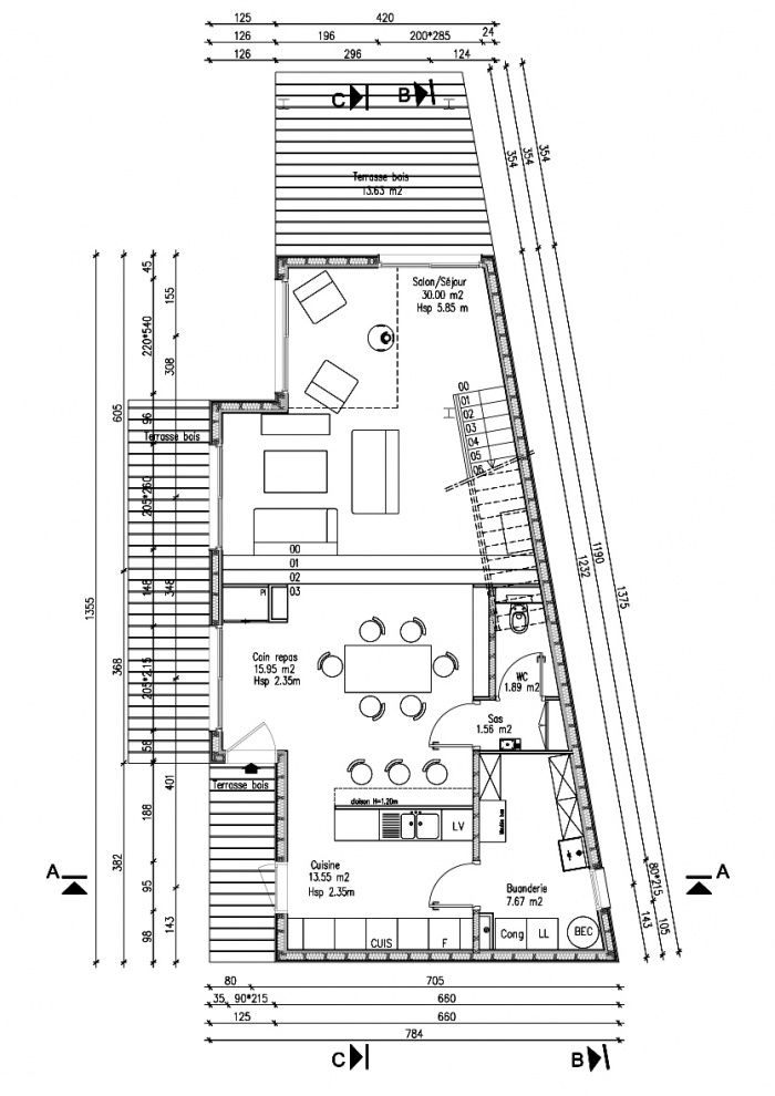 Maison J / A : Plan du RDC