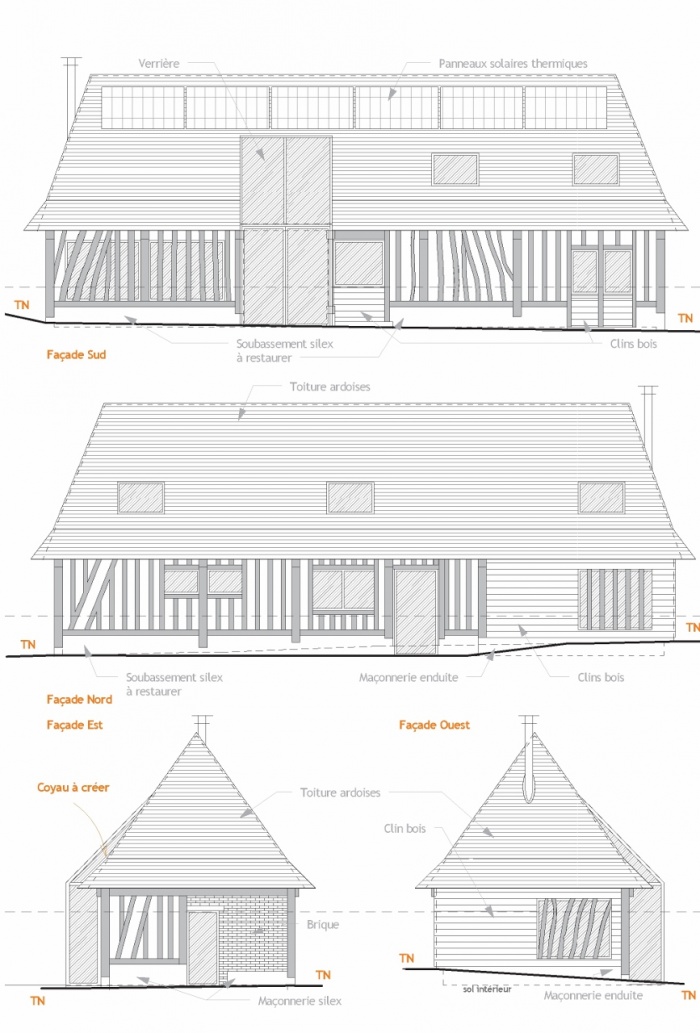 Transformation d'un batiment agricole en habitation : Faades (867x1280)